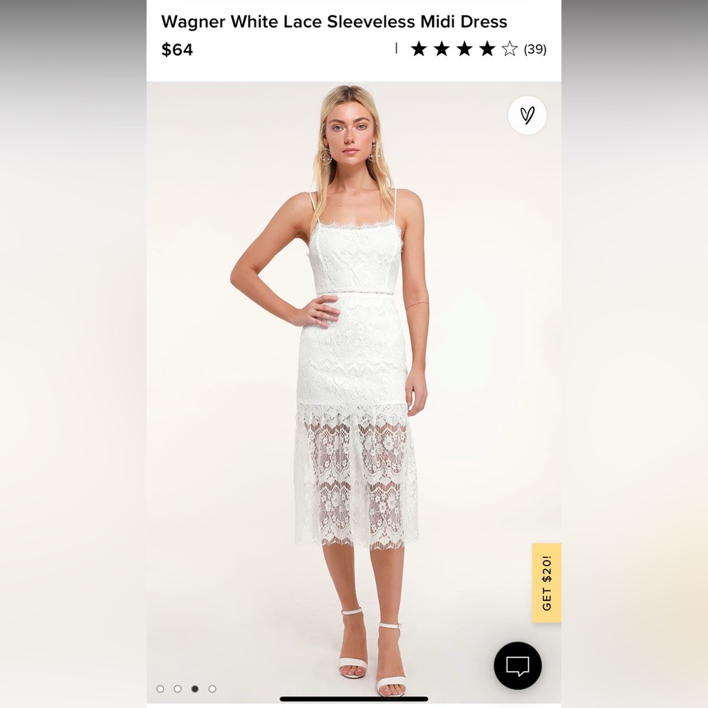 Lulu’s Wagner White Sleeveless midi Length lace Dress M bridal - NWT Beautiful
